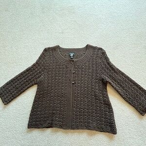 Beautiful Chocolate Brown Hand-Knit Talbots 100% Cotton Cardigan